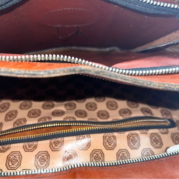 Vintage Don Quixote Brown Leather Satchel Purse w/Gold Trim Top Zipper Closure - Picture 5 of 7